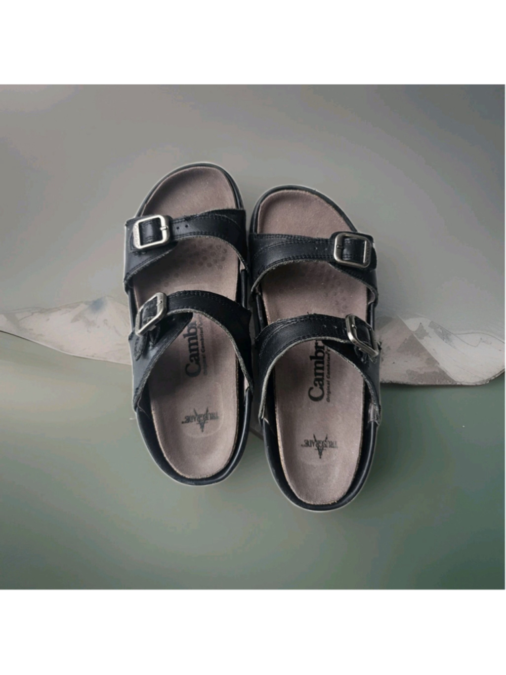 Cambrian Black Leather Comfort Sandals Womens Adjustable Buckle Slides Orthotic